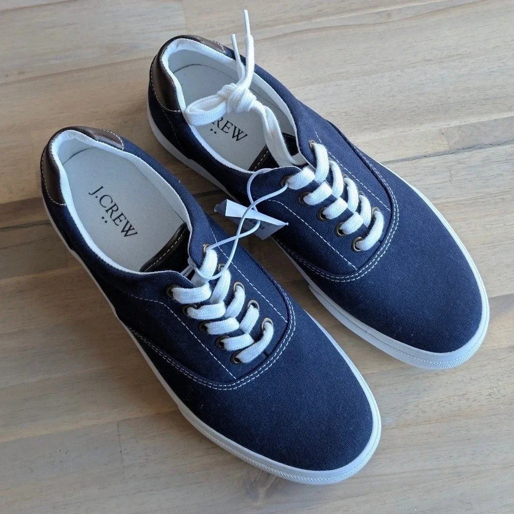 J.Crew Canvas Sneakers Navy Blue Lace Up‎ Men's Casual Shoes NEW! Size 8